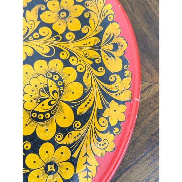 Vintage Russian Made in USSR Laquered Plate Gold Black Wooden Ware Folk Art READ - Picture 11 of 14